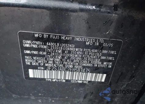 2015 Subaru Forester 2.5I из США, поврежденный, VIN JF2SJABC2FH583475